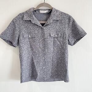 Women's Large Paper Dolls Gray Floral Button Down Top